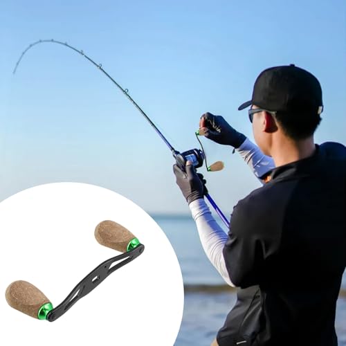 Fishing Reel Handle Replacement Parts Green Fishing Baitcasting Reel Handle Rocker Arm Girp Fishing Rod Spinning Reel Grip with Wood Knob - color: Green