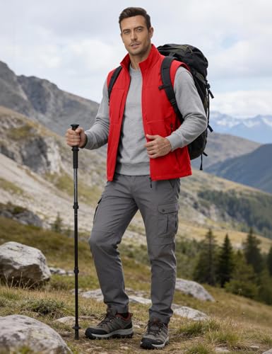 Eisctnd Mens Lightweight Quick Dry Vest Sleeveless Outdwear Utility Jacket | Utility Sleeveless Vest with Multi Pockets, Outerwear Hiking Fishing Photography Camping Travel Outdoor - color: Red, size: Small