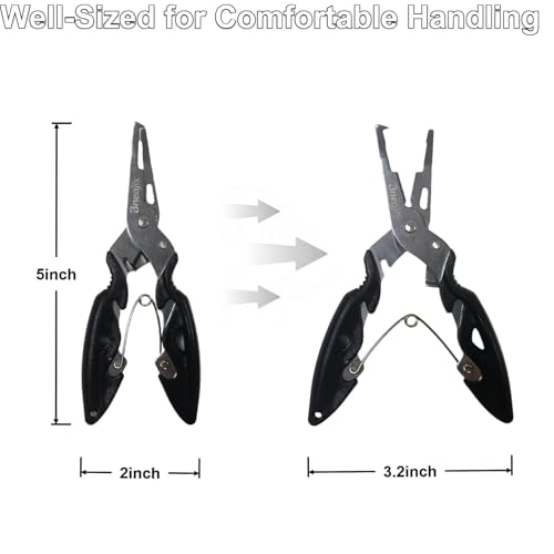 Fishing Pliers Scissors Set (8.4"& 5") with Safety Lock | Multi-function Long Nose Hook Remover, Line Cutter, Crimper; With Anti-Loss Ropes, Rustproof Stainless Steel for Saltwater &