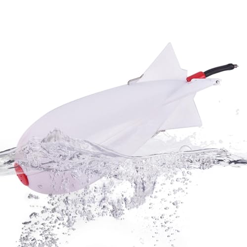 Fishing Bait Feeder | Carp Fishsing Feeder with Rocket Shape | Spod Bombs | Float Lure Bait Holder Container, Spomb Pellet Feeders for Fishing Accessories - color: White