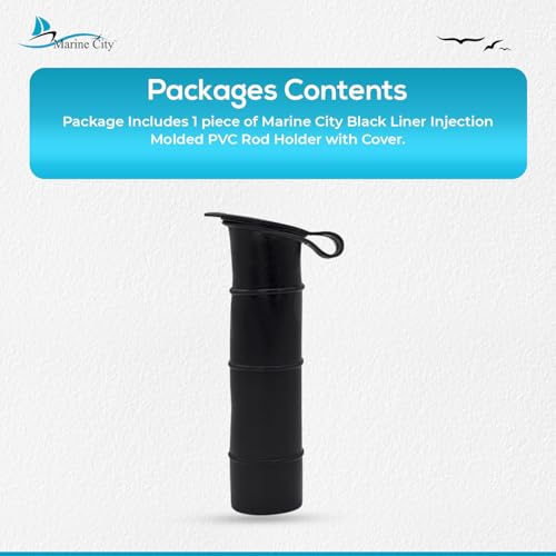 MARINE CITY Black Liner Injection Molded PVC Rod Holder with Cover, Water-Resistant, Durable, Easy to Install, for Yachts, Boats, Kayaks & More