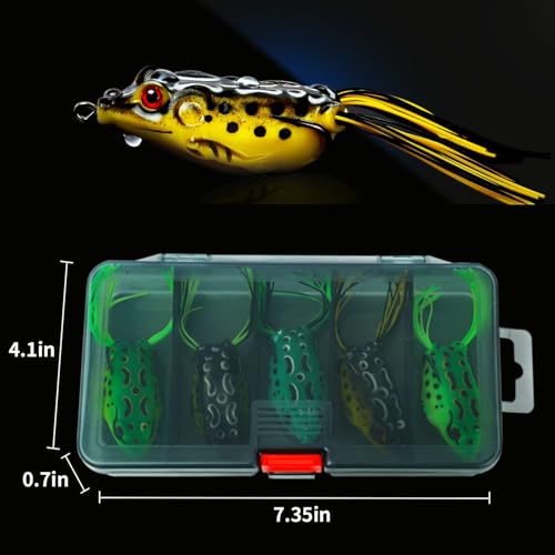 5 PCS Frog Lures Topwater Fishing Artificial Soft Bait 5.5CM Soft Silicone Fishing Lures Prop Frog Lures for Bass Realistic Design with Weedless Hooks for Freshwater Saltwater