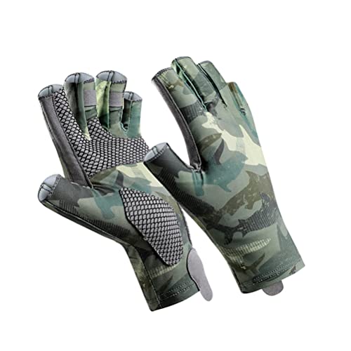 SUNGOOYUE Protection Fingerless Fishing Gloves, UPF50+ Sun Gloves with Breathable Quick Drying Material and Slip Palm, for Men Kayaking Hiking Paddling Driving Canoeing Rowing