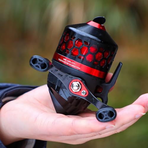 Sougayilang Spincast Fishing Reel,High Speed 3.9:1 Gear Ratio,Trouble-Free Push-Button Bait Casting Design and Reversible Handle for Left/Right Retrieve,Pre-Spooled with Monofilament Line - color: Black Red Spincast Reel