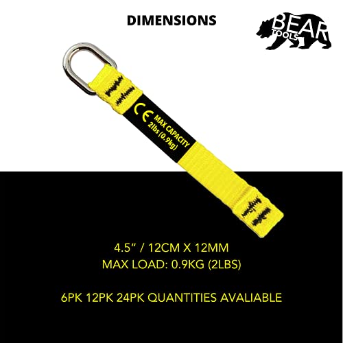BearTOOLS Yellow Flat D-Ring Tool Tail Tethers, 2-In-1 Application, Max Load 0.9KG, 12CM x 12MM (6, Yellow) - size: 6-pack