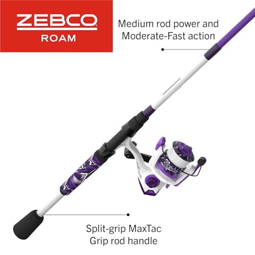 Zebco Roam Spinning Reel and Fishing Rod Combo, Fiberglass Rod, Split ComfortGrip Handle, Soft-Touch Handle Knob, Reversible Retrievee - color: Prism Purple, size: 6-Foot 6-Inch, Size 30 Reel