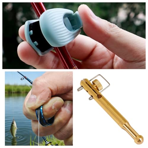 Complete Fishing Knot Tool Kit: 1 Copper Knot Tying Tool, 2 Line Puller Rings, 6 Rod Holder Clips – Fast Hook Tying and Rod Organization Set