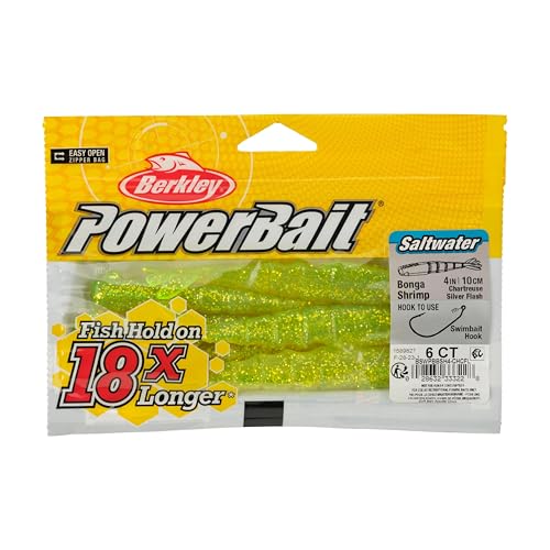 Berkley Berkley PowerBait Saltwater Bonga Shrimp - color: Chartreuse Silver Flash