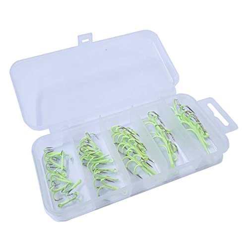 40Pcs Luminous Treble Hooks Treble Fish Triple Assorted Case w/Storage Organizer Box Glow in Dark Night Fishing Gear Saltwater