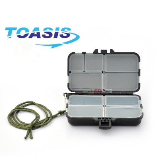 TOASIS Fishing Tackle Box with Lanyard Small Size Fishing Storage Container for Hooks Swivels Sinkers Float Stops (2)