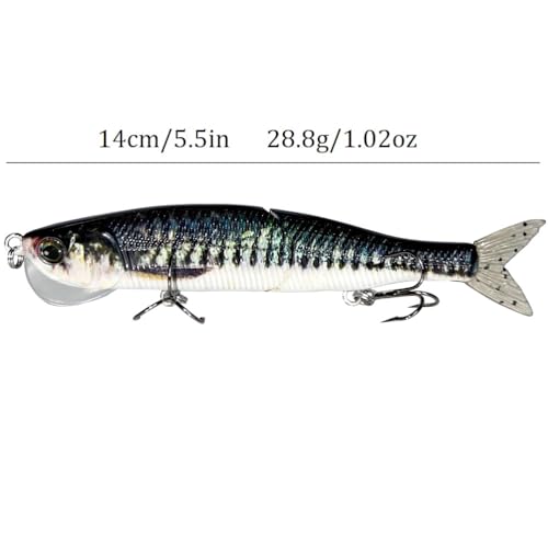 Topwater Artificial Bionic Wobbler Fishing Lure, 5.5in/1.02oz Slow Sinking Simulation Multi Jointed Hard Bait, Fishing Accessories for Freshwater & Saltwater - color: Navy