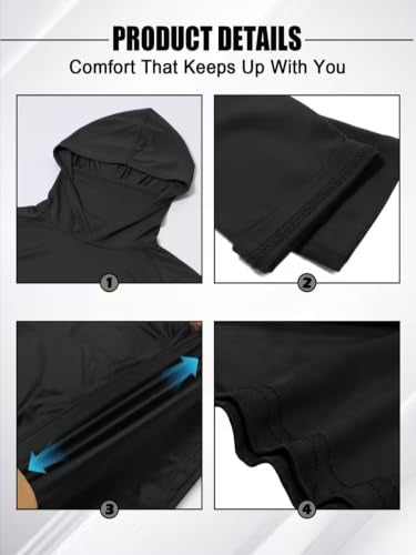 3 Pack Men's UPF 50+ Sun Protection Hoodies, Long Sleeve Moisture Wicking Shirts with Face Mask for Fishing - color: C【loose Fit】3 Pack, size: Small