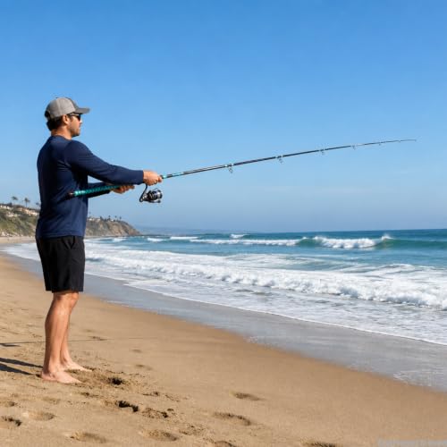 Surf Rod Saltwater 9ft- 4-Piece Carbon Fiber Surf Fishing Rods, Portable Travel Surf Spinning Rod with 20-40lb Power Green Blue - color: Green, size: 9FT Surf Rod