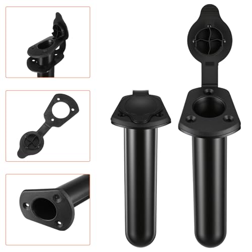 4 Pcs Kayak Deck Flush Mount Fishing Rod Holder with Cap Cover, Plastic Boat Rod Holders for Canoe and Tackle Accessory Tools, Black