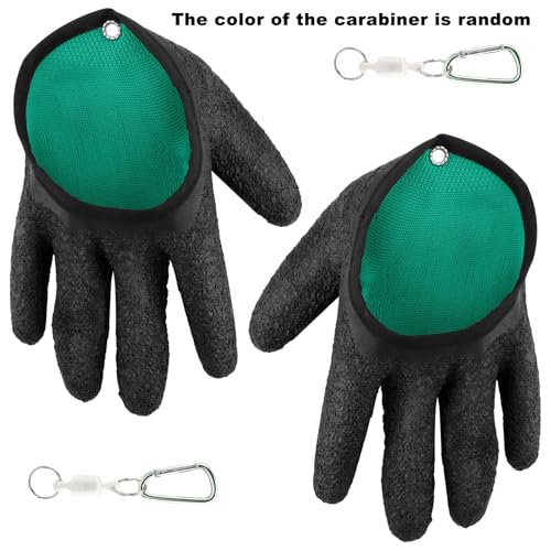 2Pcs Fishing Gloves with Magnet Release, Professional Fisherman Catch Fish Glove Quick Drying, Anti-Slip Puncture Proof Fish Handling Glove for Handling,Catching,Cleaning - color: Green