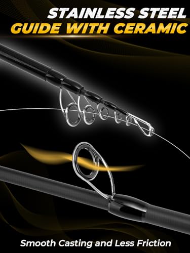 Jenseits 7FT Fishing Rod, 24T Carbon Fiber Telescopic & 4-Piece Travel Rod, Spin and Cast Options, Stainless Steel Guides with Ceramic Inserts, for Bass, Trout, Catfish, Freshwater & Inshore Fishing - size: Spin-7ft-Medium Heavy-Fast