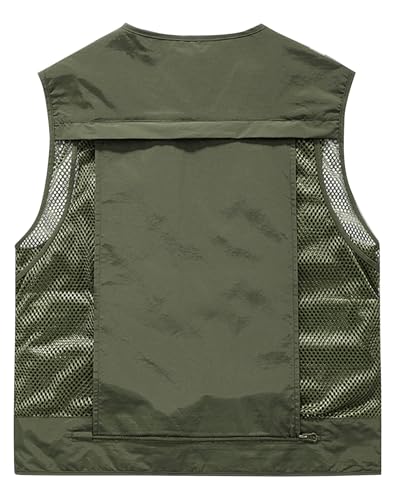 Lucrosun Men's Lightweight Outdoor Fishing Vest Utility Safari Vest with Pockets - color: Armygreen, size: Large