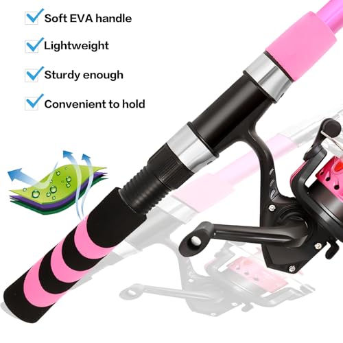 Collapsible Telescopic Fishing Rod and Reel Combo Push Button Small Fishing Pole Kit Beginner Youth Boys Fishing Starter Set Tackle - color: Pink, size: 5.9FT