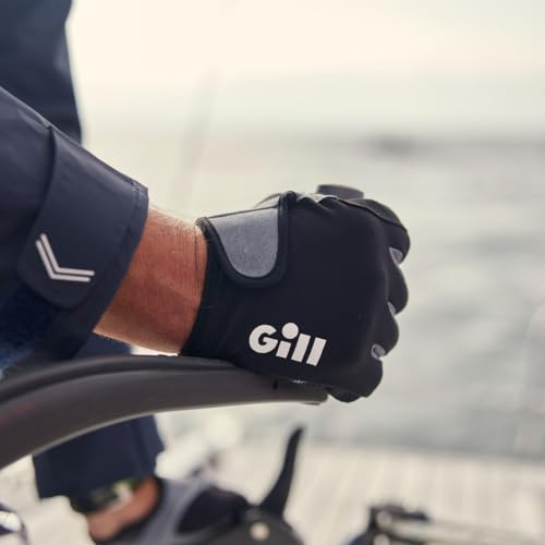 Gill Deckhand Sailing Gloves - Long Fingers with Exposed Finger and Thumb - 50+ UV Sun Protection & Water Repellent - color: Black, size: Medium