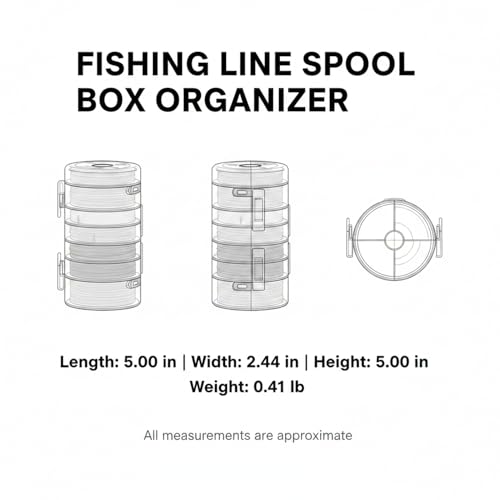 Fishing Line Spool Organizer Box, Durable PP Plastic Storage Case with Silicone Holders for Braid, Mono, and Fluoro Spools - size: 5 x 2.44 x 5 in
