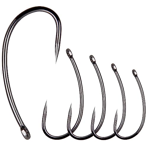 Barbless Fishing Hooks Kit, 200pcs Carp Fishing Hooks Curve Shank Fly Tying Hooks Small Sizes Barbless Live Bait Circle Hooks for Carp Hair Rig Fishing Tackle Saltwater Freshwater