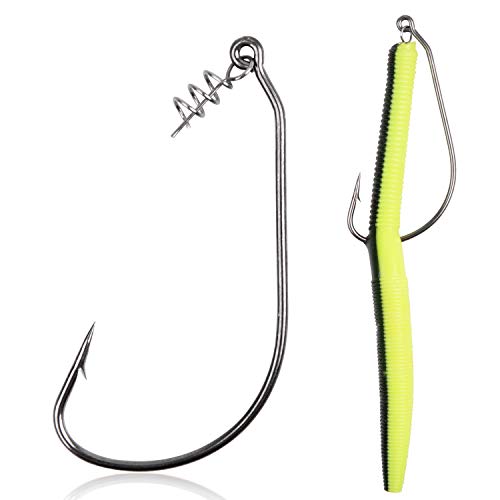 Twistlock Fishing Hooks,50pcs Bass Fishing Worm Hooks with Centering Pin Spring Unweighted Swimbait Hooks for Soft Plastics Lure Baits Saltwater Freshwater Size 1/0 2/0 3/0 4/0 5/0 - size: 5 sizes mixed-50pcs