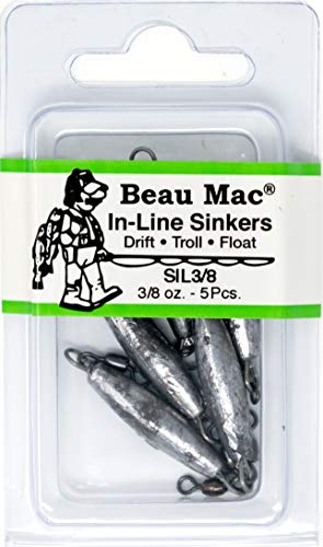 Beau Mac in-Line Sinker | SIL | Precision Weighted Drift Fishing Sinker | For River, Stream, & Float Fishing | Durable | Ideal for Steelhead, Salmon & Trout - size: 3/8oz