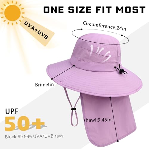 Sun Hats for Men Women, UPF50+ Protection Safari Hat,Wide Brim Fishing Hat with Neck Flap,Bucket Hats for Beach Hiking - color: Purple