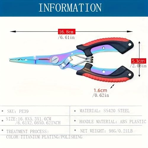 Saltwater Fishing Pliers, Split Ring Pliers with Safety Lock, with Sheath and Lanyard Red - color: Red