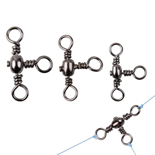 3 Way Swivels Fishing Tackle,60pcs Crossline T-Shape Three Way Barrel Swivels for Catfish Rig Surf Rigs Lure Tackle Connectors Saltwater Freshwater - size: 1#_106lb_60pcs