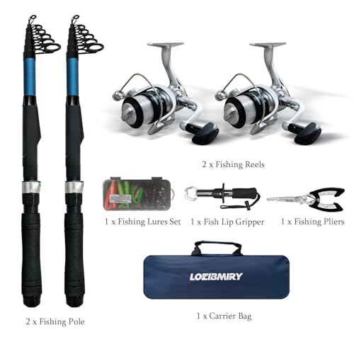 2 Pack Telescopic Fishing Rod and Reel Combo, 2PCS 6.9ft/2.1m Collapsible Fishing Pole, 2PCS Spinning Reel Complete Fishing Kit with Lures Hooks Pliers for Freshwater Travel Beginners - color: Blue