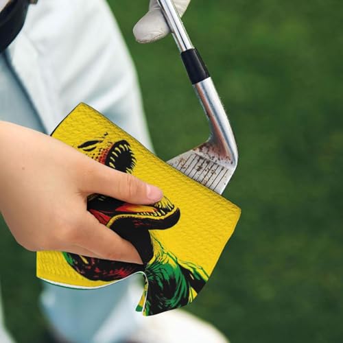 T-Rex Dinosaurs Golf Towel 16" X 24" with Clip Golfer Bags Accessories Gifts - color: T-rex Dinosaurs