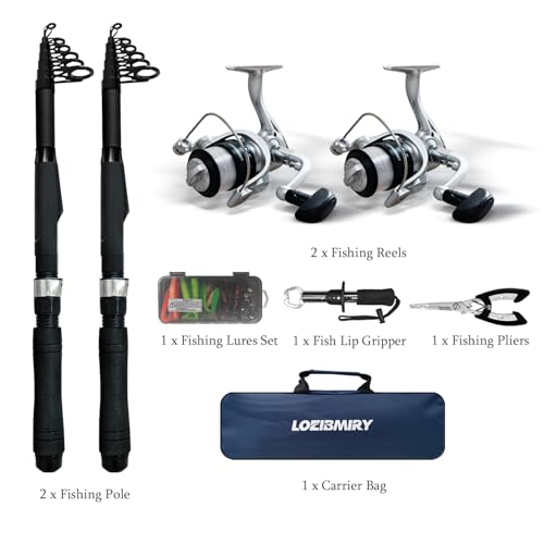 2 Pack Telescopic Fishing Rod and Reel Combo, 2PCS 6.9ft/2.1m Collapsible Fishing Pole, 2PCS Spinning Reel Complete Fishing Kit with Lures Hooks Pliers for Freshwater Travel Beginners - color: Black