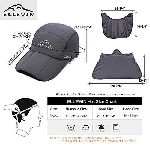 Outdoor Sun Hat for Men Women UPF 50+ Fishing UV Hat with Neck Flap Face Cover for Sun Protection - color: Grey