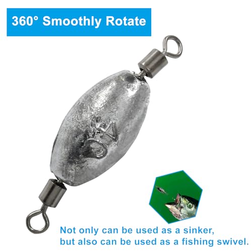 Uenhoy Fishing Weights Inline Trolling Fishing Sinker Tackle with Inner Swivels, Oval Drop Casting Fishing Weight Sinkers - size: 1.4 oz, 10pcs