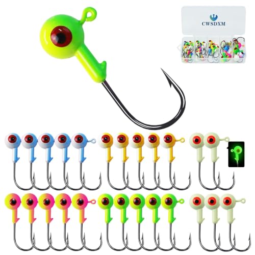 Fishing Jig Heads Assorted Size Round Painted Ball Head Hooks for Walleye Bass Trout Crappie Jig Heads Freshwater Saltwater,1/2oz 3/8oz 1/4oz 1/8oz 15-40pcs