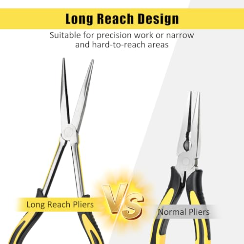 Long Needle Nose Pliers-11’’, for Home,Fishing, Jewelry,Crafts, 1pcs | for Tight Spaces,Paper Clamp Precision, High Carbon Steel, Non-slip Handle,Effort-Saving Design - style: One-11in