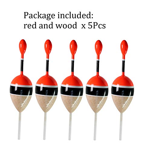 THKFISH Fishing Floats Bobbers Slide Floats Balsa Fishing Bobber Slip Bobbers for Crappie Panfish Trout Bass (1/2oz 2"x5.28") (1/6 1.6"x4.8") 5Pcs - color: Wood and Red, size: 1/6 oz 1.6"x4.8" - 5Pcs