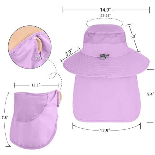 Sun Hats for Men Women Fishing Hat UPF 50+ Breathable Wide Brim Bucket Hats Summer UV Protection Safari Hat with Neck Flap - color: Purple (With Face Cover)