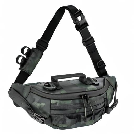 THKFISH Fishing Waist Pack, Fishing Tackle Bag Waterproof Fanny Pack for Women & Men Portable Sling Bag - color: Green Camo-REGULAR