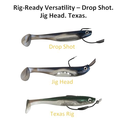 Paddle Tail Swimbait Fishing Lures for Bass Fishing | 5/6/15 Pcs Soft Plastic Lures With Paddle Tail, Pre-Rigged Jig Hook Options for Walleye, Pike & Trout Fishing - color: yellow-green
