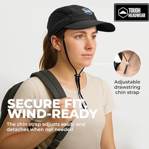 Tough Headwear Fishing Cap w/Face Mask & Neck Flap - Sun Protection Hat with UPF 50 -Landscaping Hats for Women and Men - color: Black