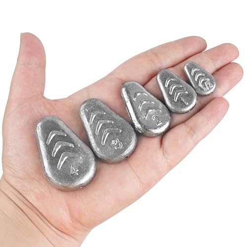 No Roll Sinker Fishing Weights Flat Inline Sinker Weights No Snag Slip Sinkers Surf Fishing Weights Fishing Gear for Catfishing Rigs Saltwater Freshwater - style: Mixed 5 Sizes-10pcs