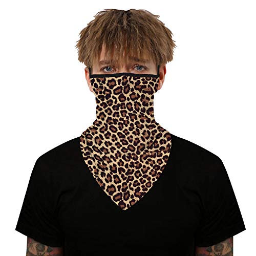 YAYOUREL Neck Gaiter Face Mask Bandanas for Men Women UV Face Scarf Cover Ear Loop Hole Facemask for Fishing Running Cycling - color: Brown Black