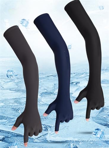 Inf-way UV Protection Armsleeves with Cut Finger Sun Gloves Men Anti-slip Fishing Driving Cycling Sports Cooling Long Sleeves - color: Blue