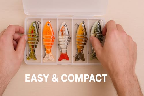 Smaky Fishing Lures for Bass Tackle Kit Slow Sinking Hard Swimbaits Wobbler Trout and Other Fish Species Multi Jointed Segmented Bionic Crankbait for Freshwater Or Saltwater with Sharp Treble Hooks