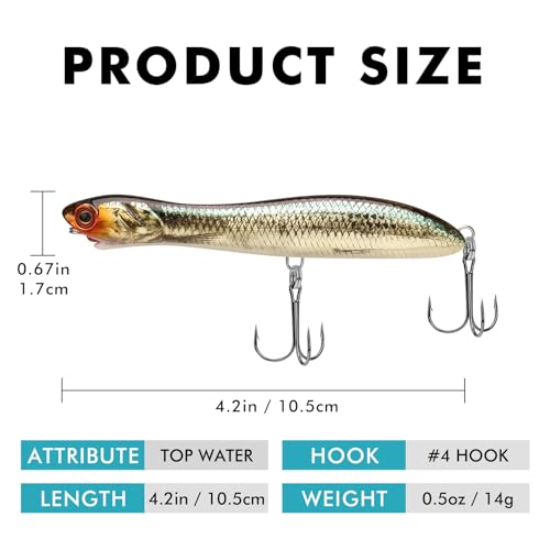 TRUSCEND Popobait Easy Catch Fishing Lures with BKK Hooks, Instant Startup, Longer Cast, Balanced Spray/Sound/Swim, Plopper Topwater Lures for Bass, Trout, Pike, Walleye, Freshwater Saltwater Fishing - color: E1-4.2",0.5oz