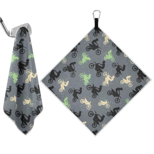 Motorcycle Gray Print Magnetic Golf Towel for Men, 17.7"x17.7" Golf Bag Towel with Hidden Magnet & Carabiner Clip, Heavy Duty Golf Club Cleaner - color: Motorcycle Gray