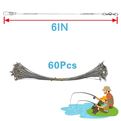 Benykyo Fishing Leader 40 lb High Strength Fishing Leaders with Swivels and Snaps,Steel Fishing Leaders Freshwater & Saltwater,Silver 60Pcs - size: 6"