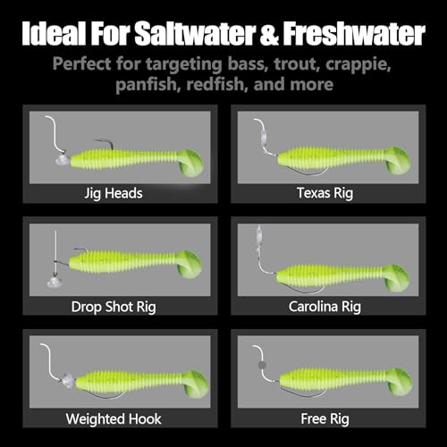 Eupheng 2.5inch/3inch Paddle Tail Swimbaits, T-Tail Ribbed Soft Plastic Fishing Lures for Bass Trout Crappie Walleye Saltwater Freshwater Fishing - size: 2.5 inch - 60 PCS